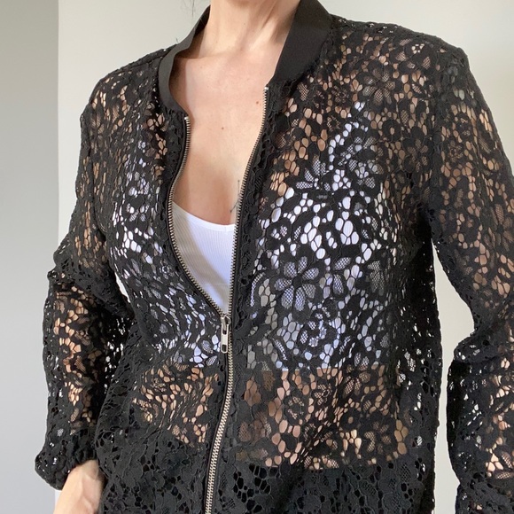 Black Lace Bomber Jacket | Joe Fresh | Size M - Picture 2 of 5